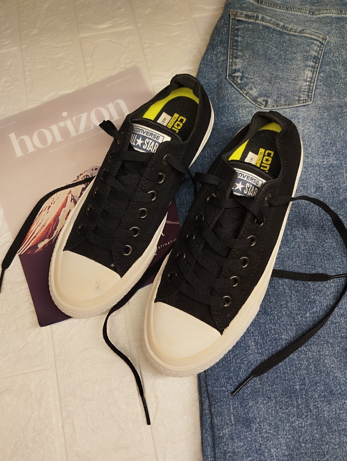 Black and white low rise converse